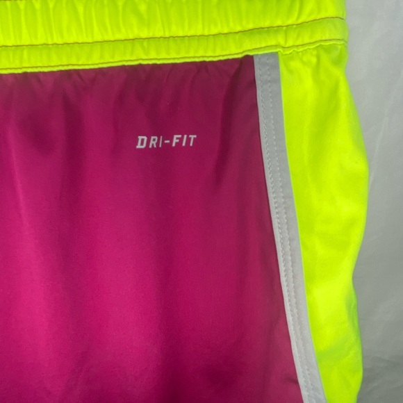 Nike Dri Fit Purple Neon Yellow Athletic Running Shorts - Picture 3 of 5